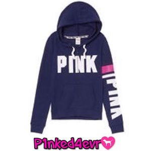 NWT VS PINK Full Zip Blue Hoodie Pink/White Stripe